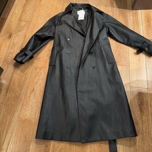 Leather black trench coat , brand new with tags